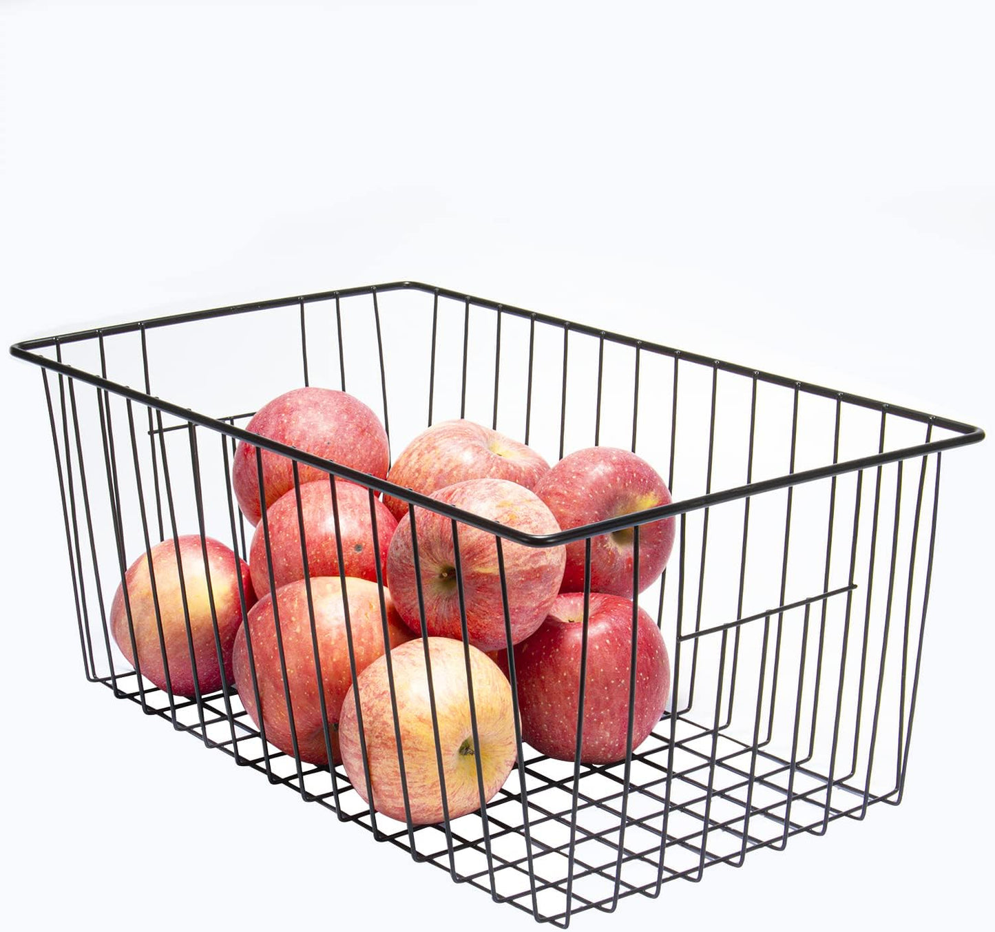 16inch Freezer Wire Storage Organizer Baskets, Household Refrigerator Bins with Built-in Handles, Black, 6PACK