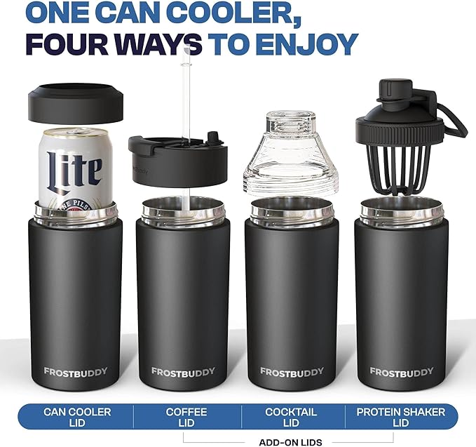 Frost Buddy Universal Buddy Can Cooler - Fits All - For Regular 12 & 16 oz or Slim-Size Bottles - Insulated Double-Walled Stainless Steel (Red)