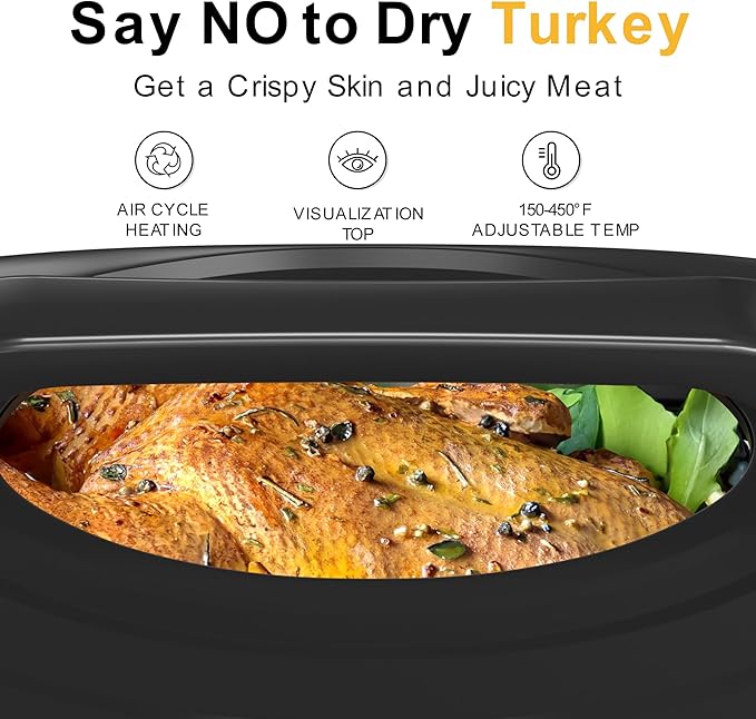 Sunvivi Roaster Oven, Electric Roaster Oven with Viewing Lid, 30lb 26-Quart Turkey Roasters with Unique Defrost/Warm Function, Large Roaster with Removable Pan & Rack, Stainless Steel, Grey