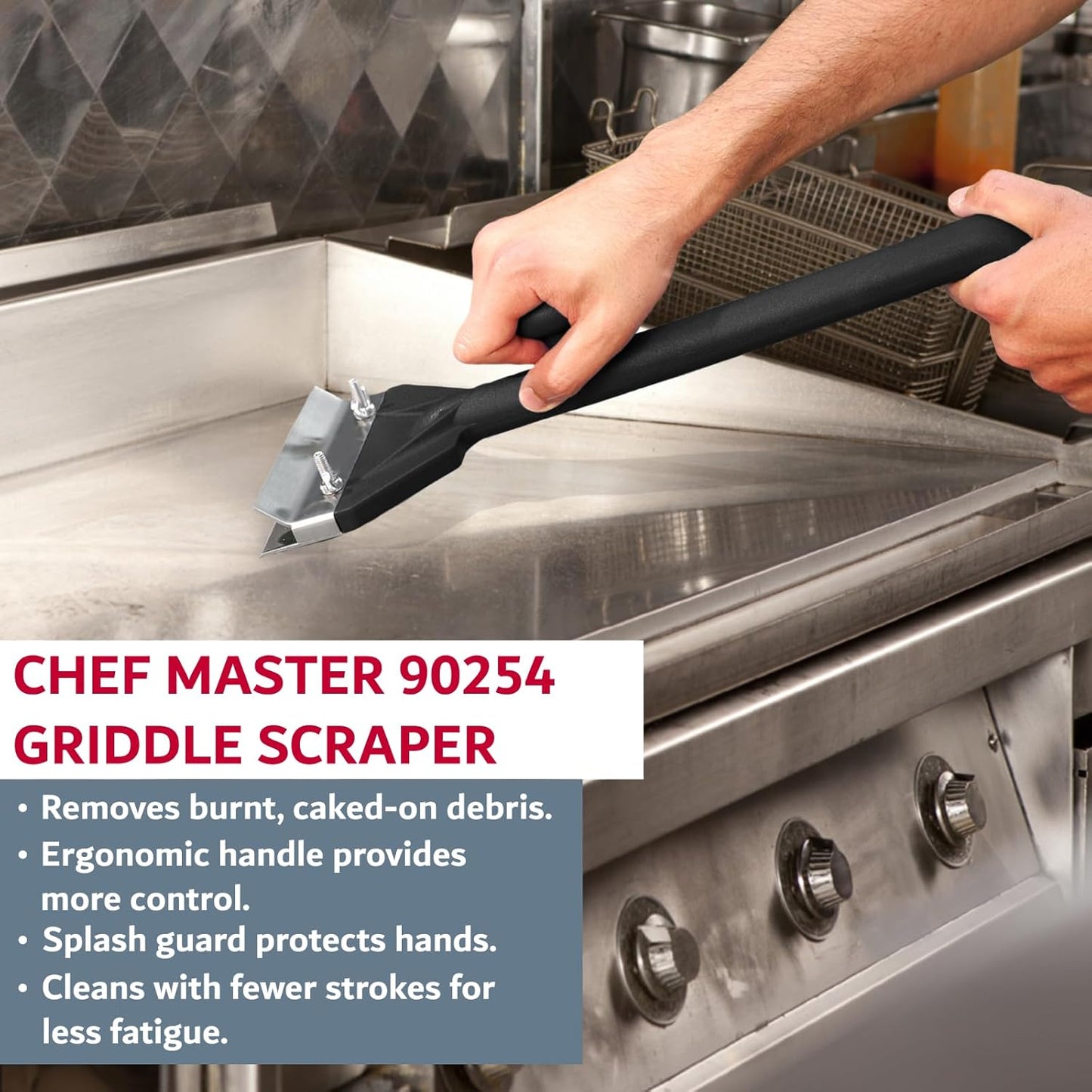 Chef Master Griddle & Flat Iron Grill Scraper, Commercial Blackstone Griddle Scraper, Flat Top Grill, Blackstone Accessories, Removes Grease, Food Debris for Diners, Restaurant & Food Truck - 90254