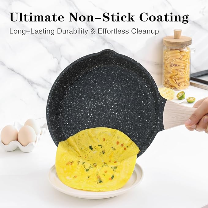 Kordisen Nonstick Frying Pan Set, 3 Piece Skillet Set, Healthy Induction Cookware Cooking Pan, Stay-Cool Handle, Compatible with All Stovetops, PFOA Free (9.5, 11, 12.5 Inch)