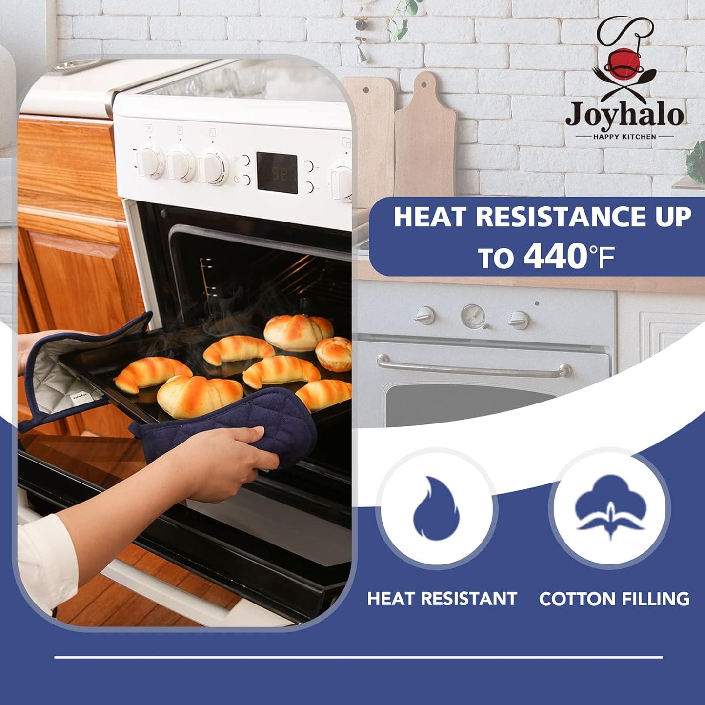 Joyhalo 6 Pack Pot Holders for Kitchen,Cotton Oven Holder with Great Heat Resistance,Non Slip Hot Pads for Kitchen Clearance,Dark Blue