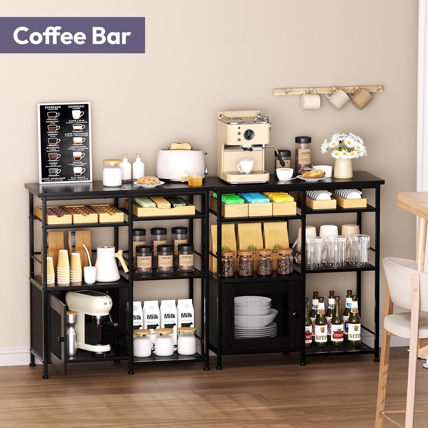 SWTYMIKI Coffee Bar Cabinet Station - Farmhouse Small Coffee Stand Station with Doors, Rustic Storage Organizer for Kitchen, Buffet Sideboard Cabinet Table for Home, Office, Corner, Bar, Black