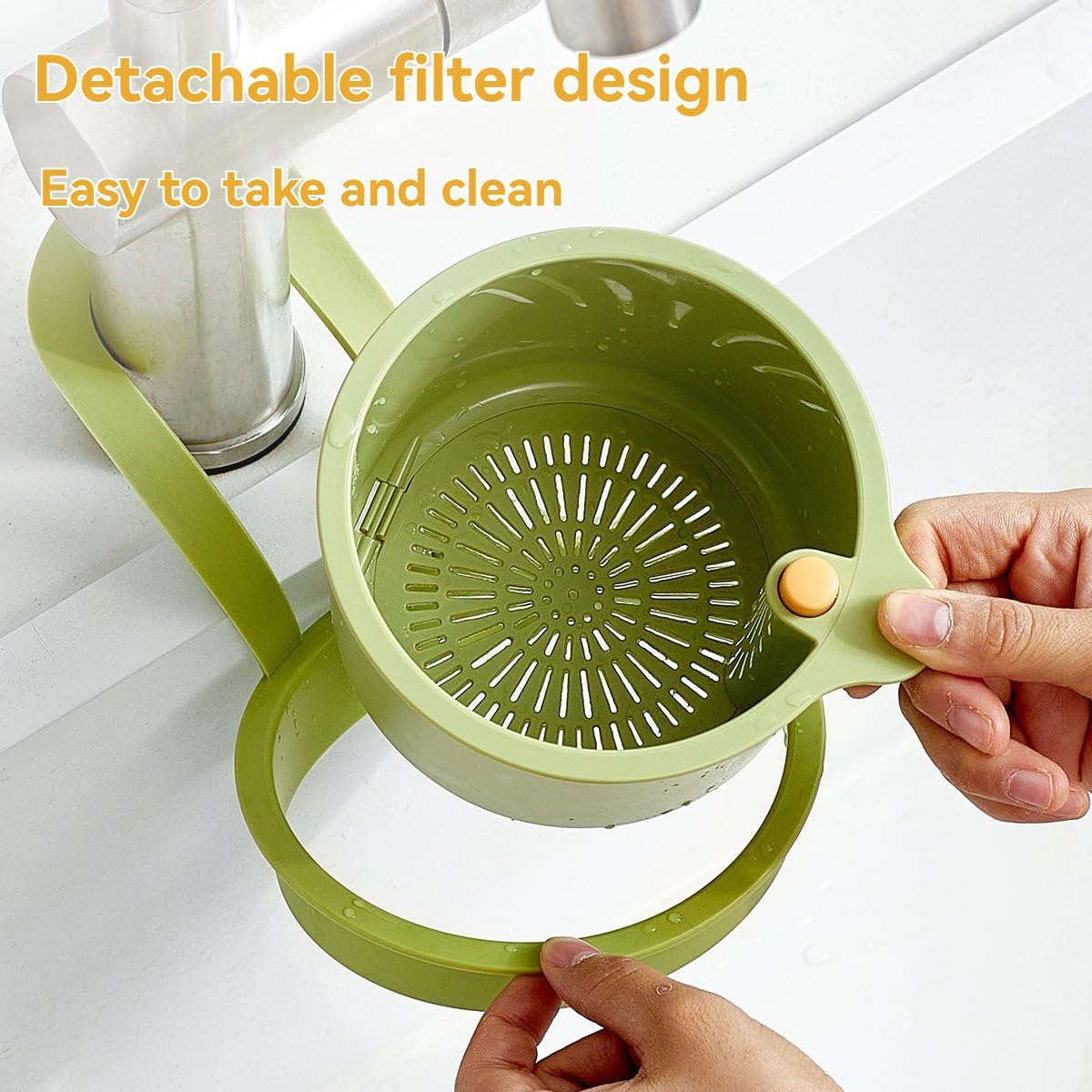 Over-Sink Drying Rack - Faucet Mount Drainer Basket, Rust-Proof Sink Trash Catcher for Kitchen Organization (White)