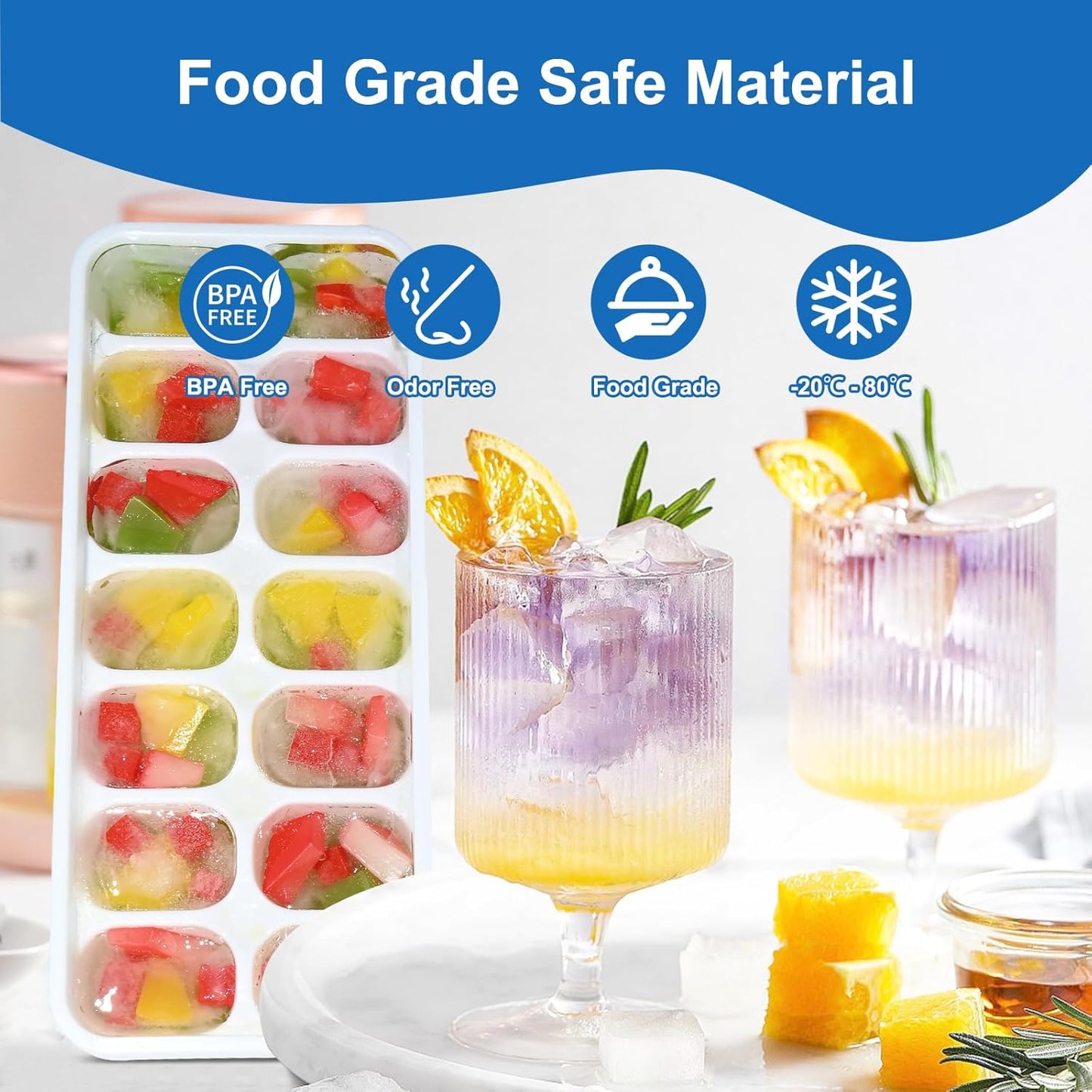 Ice Cube Tray, Ice Cube Trays for Freezer 6 Pack with Lid and Bin, Ice Tray Easy-Release, Ice Trays for Freezer Stackable, Silicone Ice Cube Tray for Drinks, Coffee - BPA-Free and Odor-Free