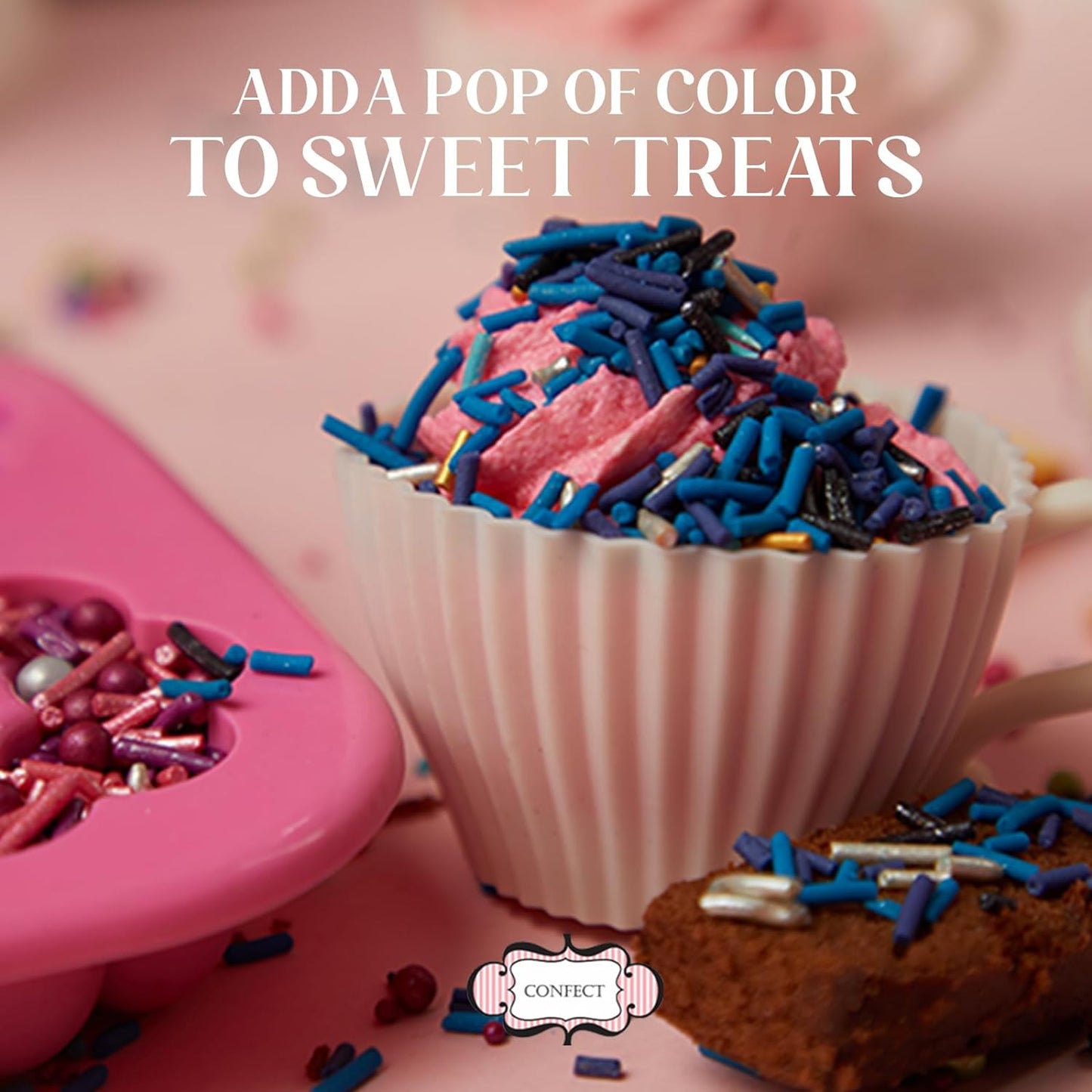 Confect Assorted Edible Sprinkles Pack of 5 – Red, Pink & Silver Dragees with Silver Sparkling Sugar | Costume Party Disco Ball Mix for Cake & Cupcake Decoration | Vegan, Gluten-Free, Nut-Free, Soy-Free, Dairy-Free, Palm Oil-Free - 5 Oz