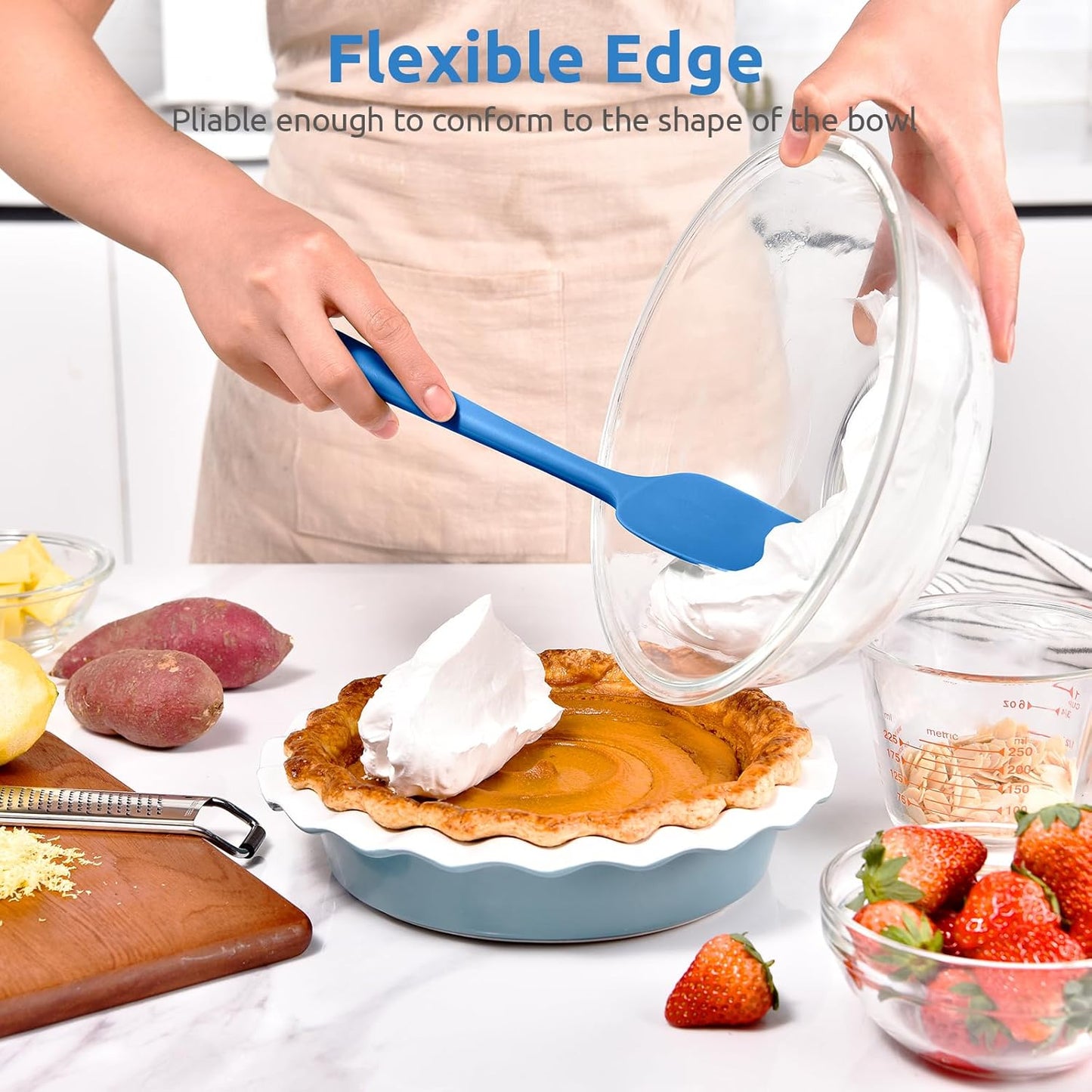 Heat Resistant Silicone Spoon Spatula: U-Taste 600ºF High Heat Flexible 11.38in Silicon Mixing Stirring Cooking Scraping Baking Bowl Scraper Seamless Spreader for Kitchen Nonstick Cookware (Lake Blue)