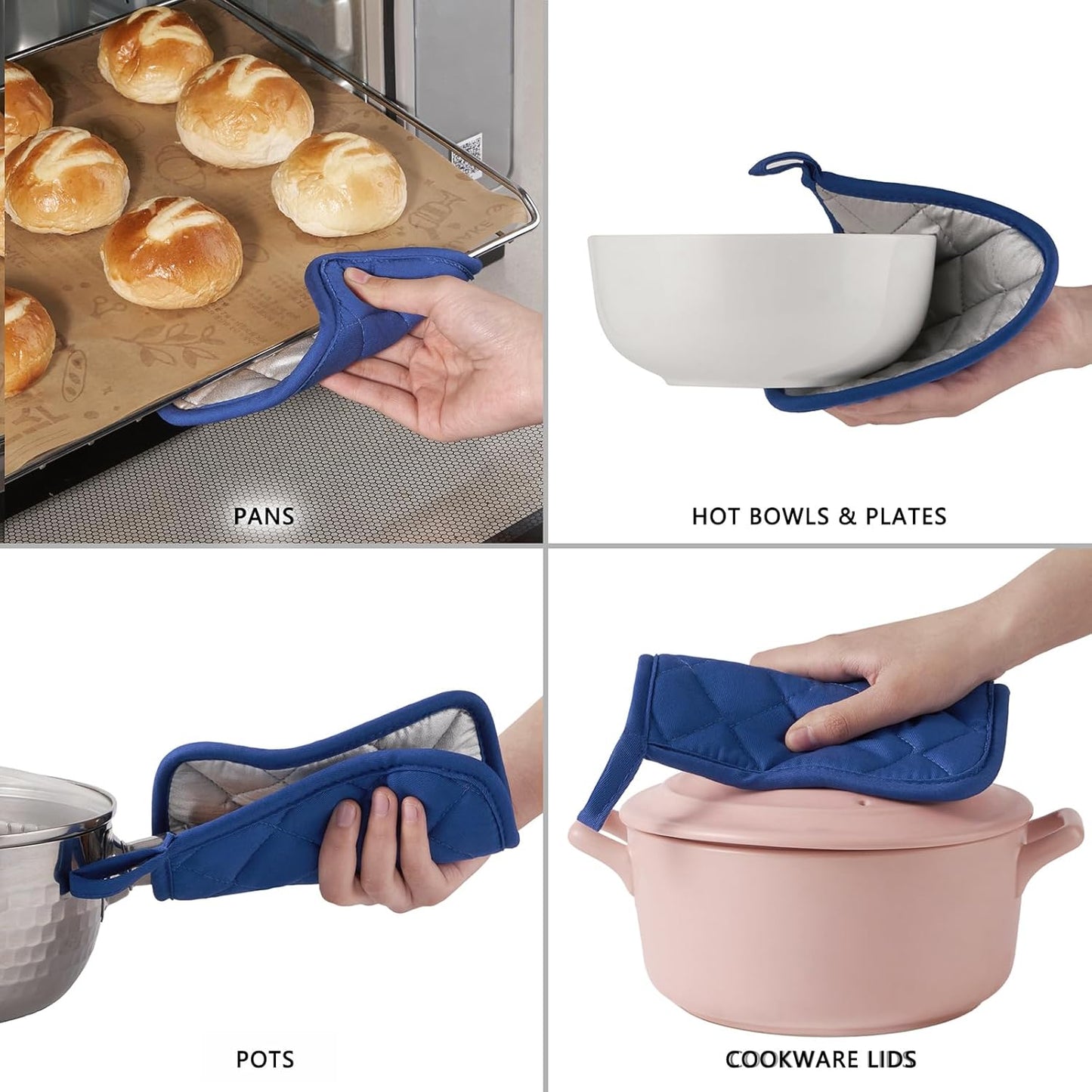 Kitchen Pot Holders Set Heat Resistant Pure Cotton Potholders Kit Trivets Large Coasters Hot Pads Terry Pot Holders for Everyday Cooking and Baking by 7 x 7 Inch Set of 6 Blue