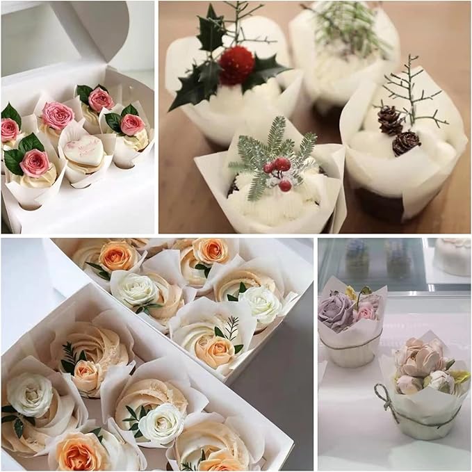 Large size White Tulip Baking Cups 2-1/4"(Base diameter) x 4"(Wall height) Greaseproof paper baking cupcake Muffin liners, Case of 130 pcs