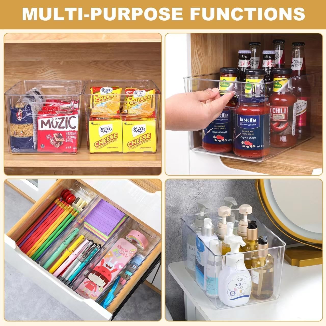Set of 8 pantry organizers and storage, Clear Plastic Storage Bins for Kitchen Organization, Freeze Storage, Home Edit Containers