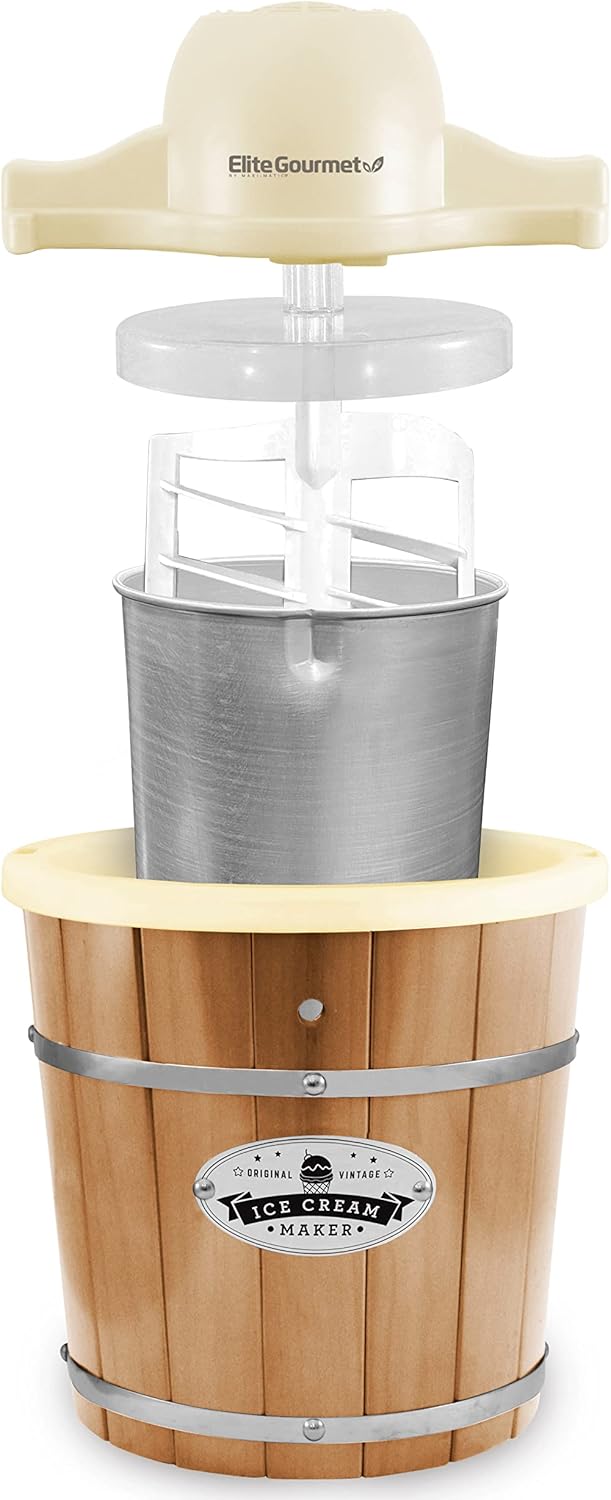 Elite Gourmet Maxi-Matic EIM-924L 4 quart Old Fashioned Electric Ice Cream Maker, Pine Bucket