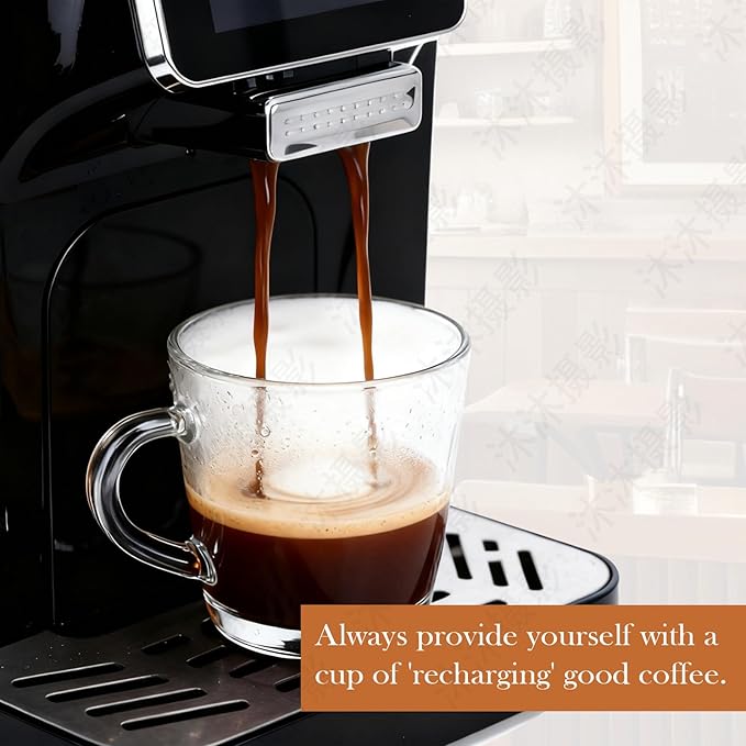 Fully Automatic Espresso Coffee Machine with Milk Cooler 4.3" Touchscreen Dual Heating 11 One Touch Beverages Adjustable Grinder & Milk Frother WiFi Smart Control