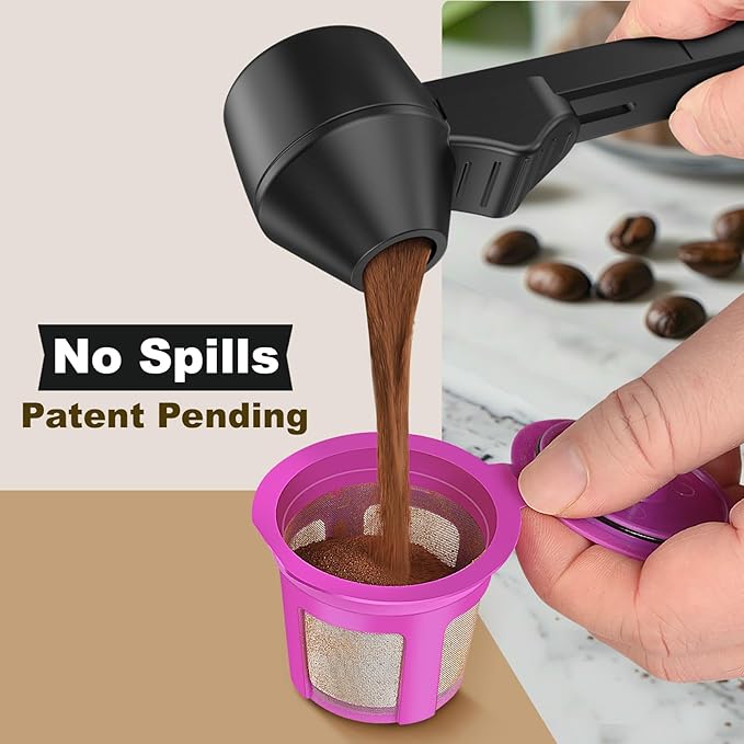 Coffee Scoop & Funnel for Reusable K Cup Refillable Coffee Pods, Coffee Measuring Spoon 2 Tablespoon Capacity, Scoop with Funnel for Ground Coffee, Protein Powder, Tea (Black, 1 Pack)
