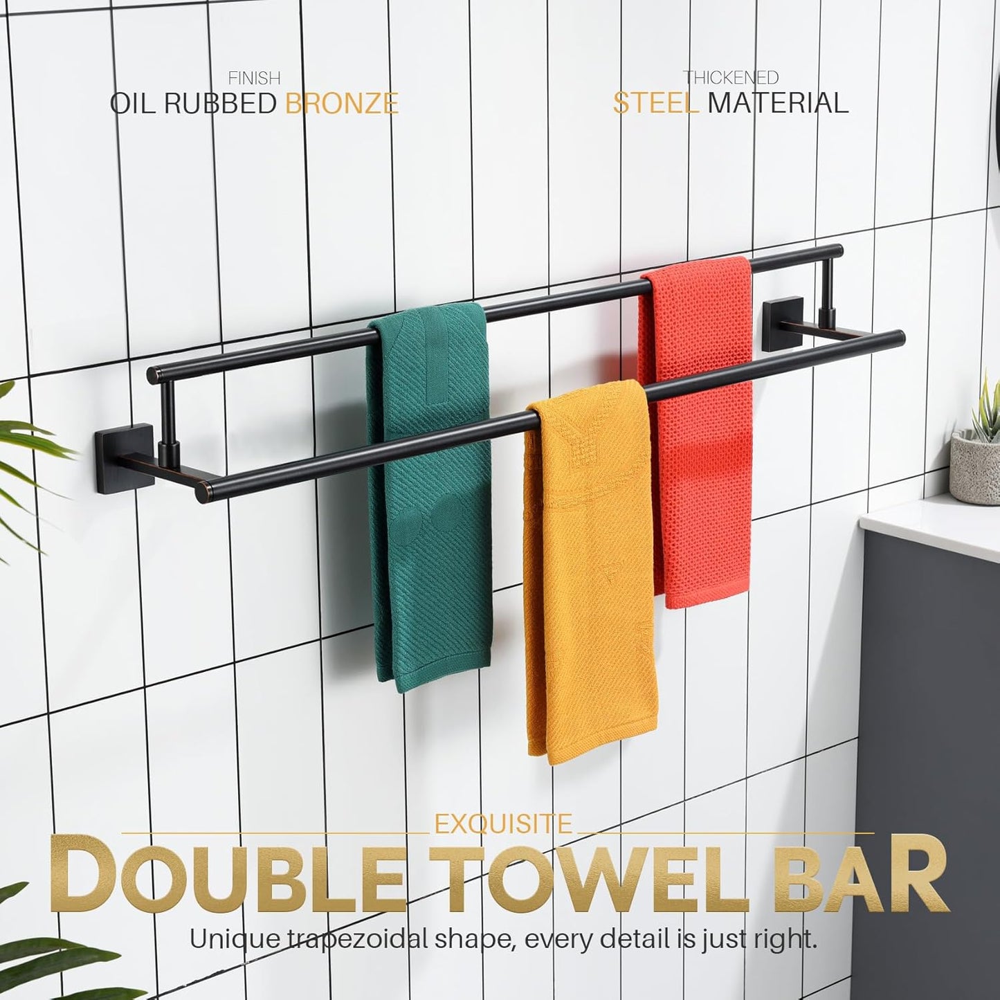KOKOSIRI Towel Bars 36-Inch Bathroom Towel Holder Oil Rubbed Bronze Double Bath Towel Racks Wall Mounted Stainless Steel B5009ORB-L36