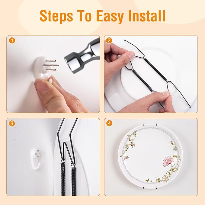 Plate Hangers for The Wall, Suitable for 9-11 inch Decorative Plate, Stainless Steel Wire Plate Holder with Wall Hooks and Rubber tip Protectors, Plate Hangers for Displaying Plates, Platter, Black