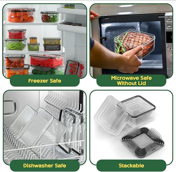 RockBerry 66 Pcs Large Food Storage Containers with Lids Airtight-Total 19075ML Stackable Kitchen Bowls Set(31 Containers,31 Lids) 2500ML to Small Box-BPA Free Leak proof Plastic Boxes-Microwave safe
