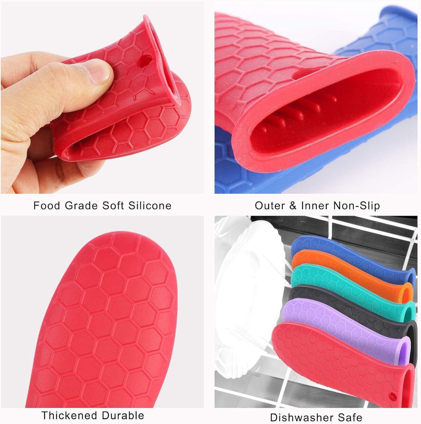 4 Pcs Non-Slip Silicone Hot Handle Holder & Assist Grips, Potholder for Cast Iron Skillets, Heat Resistant Handle Cover Sleeve for Frying Pans, Casserole, Cookware Handles, Red