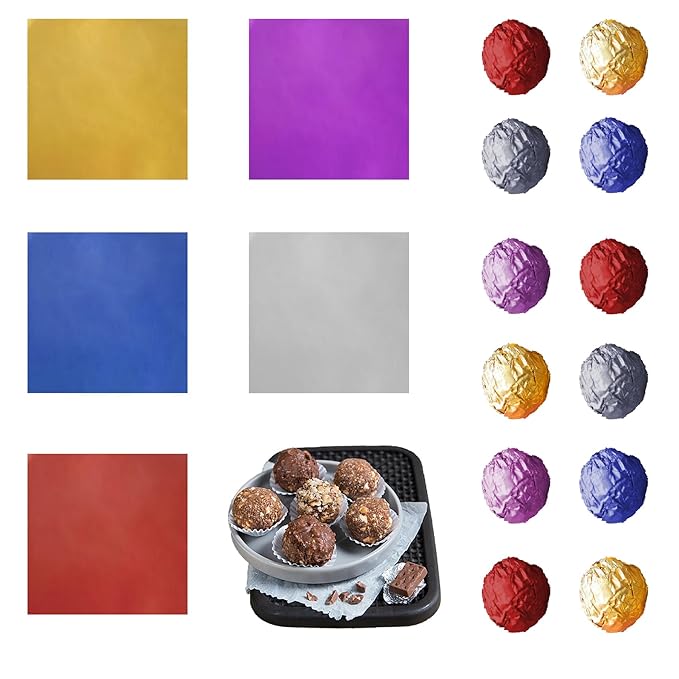 PABCK 500 Pcs 5 Colors Chocolate Candy Wrappers Aluminium Foil Wrapping Papers Square Sweets Lolly Paper Food Tin Foil Wrapper for Candy Packaging Decoration (3.15x3.15 inches)