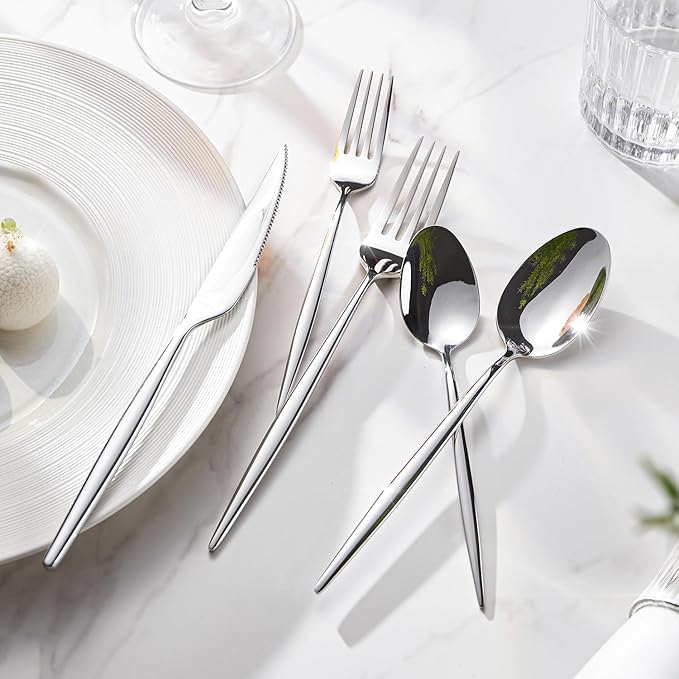 KINGSTONE Silverware Set, 20-Piece Flatware Set Cutlery Set Premium 18/10 Stainless Steel, Tableware Include Forks Knives Spoons for Home Kitchen Restaurant Wedding, Dishwasher Safe