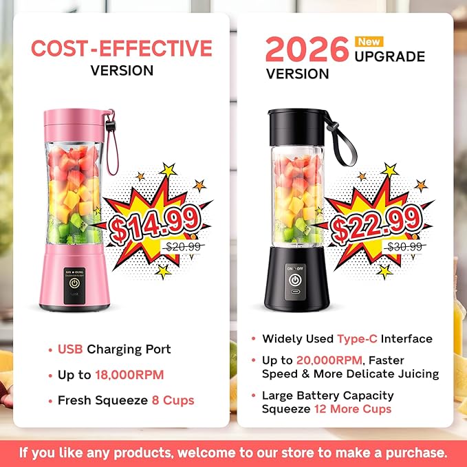 Cordless Personal Size Portable Blender - 380Ml Blender Smoothies and Shakes, BPA Free Traveling Juice Cup with Powerful Blending, Freshly Squeezed in Sports/Travel/Home