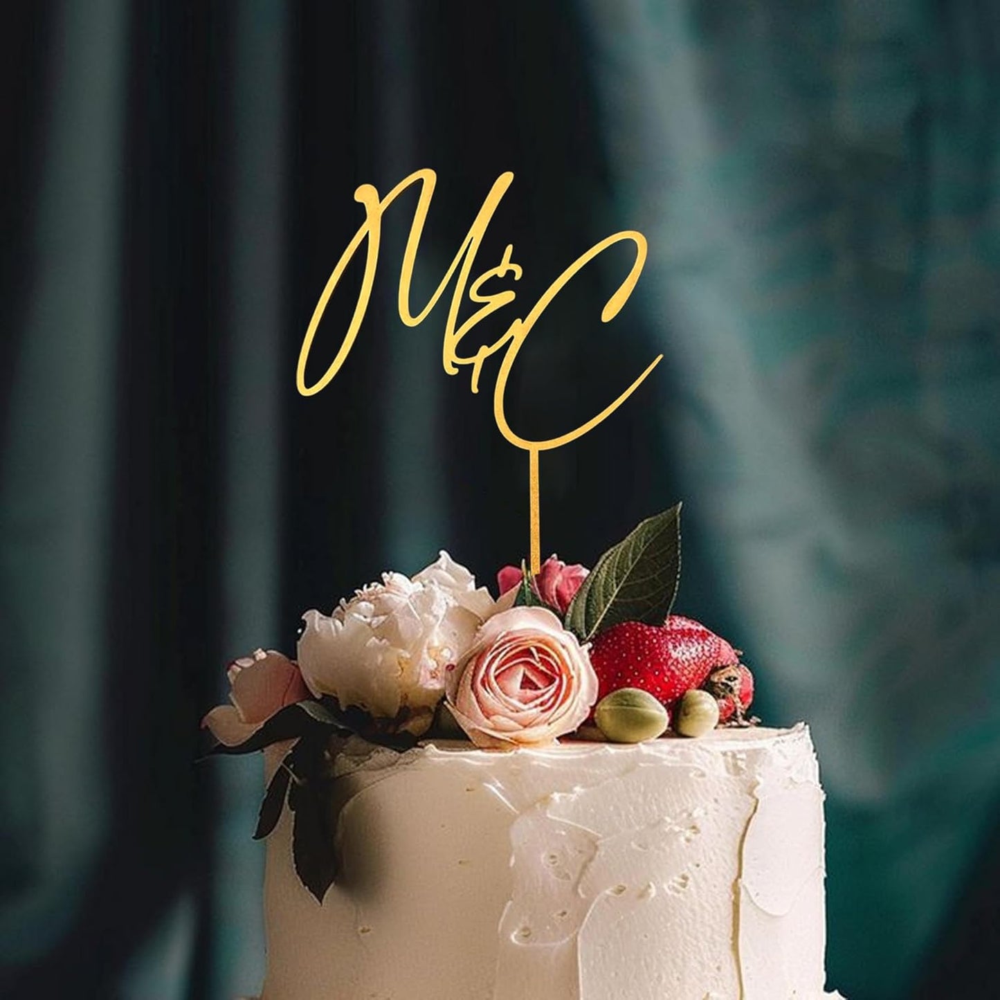 Personalized Wedding Cake Topper, Gold Cake Topper For Wedding, Rustic Weddings Cakes Topper, Personalized Acrylic or Wood Cake Decoration for Engagement, Anniversary, Bridal Shower 4