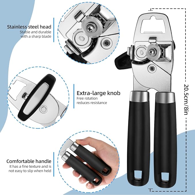 Dual Handle Can Opener, Smooth Edge Manual Can Opener for Safe & Effortless Opening, No Sharp Edges on Can, Comfort Grip & Rust-Resistant Stainless Steel, Easy to Clean