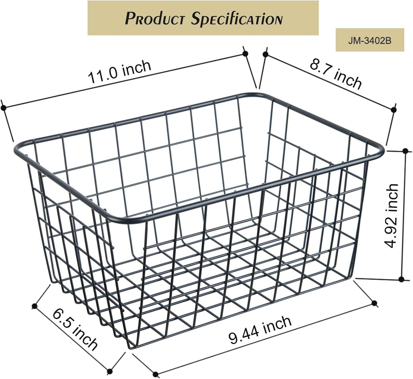 Wire Kitchen Storage Basket 3 Packs,Perfect Pantry Organization Accessories Baskets,Laundry Basket,Countertop Organization,Suitable for Kitchen,Bathroom,Bedroom,Tabletop,Stackable,Black