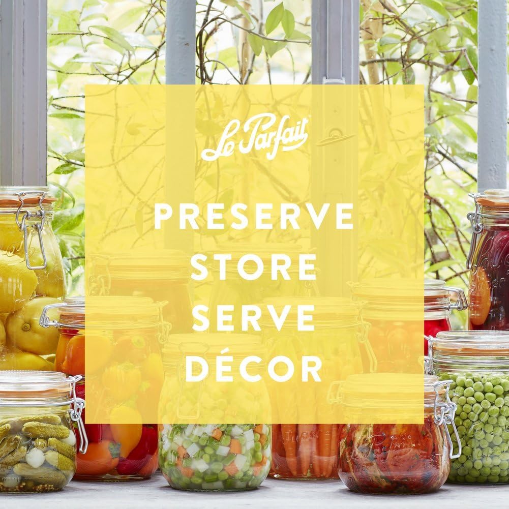 Le Parfait Super Jar, Canning Jar, 2L French Glass Canning Jar w/Round Body, Glass Jar With Airtight Lid, Canning Jar Wide Mouth, Glass Jar With Lid, Clear Jars, Clear Glass Jars (64oz/2 Quarts, 1 pk)
