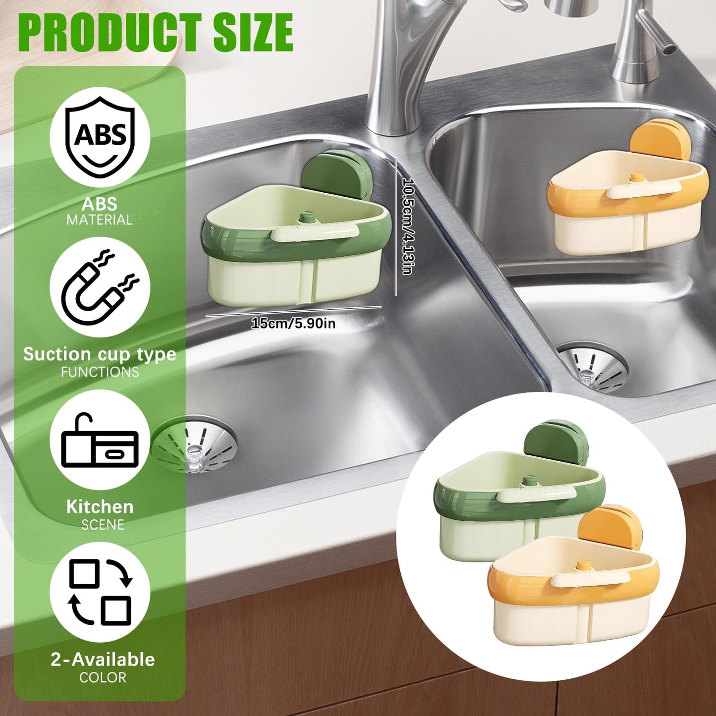 Suction Cup Sink Corner Rack, 2025 New Upgraded Suction Cup Press Triangular Drainer Basket, Automatic Dumping Sink Strainer Basket, Hanging Corner Sink Trash Catcher for Kitchen Food Waste (Orange)