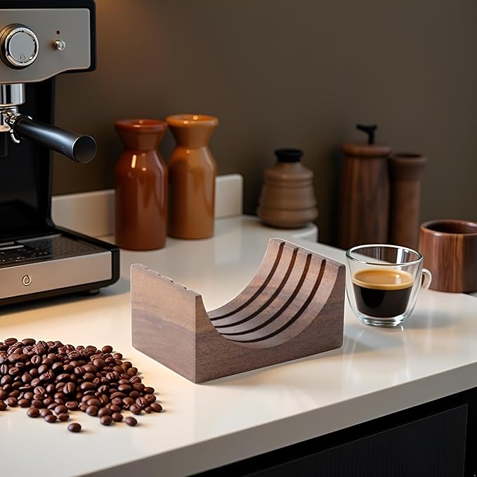 Espresso-Puck Screen Walnut-Stand Coffee Reusable Filter for Espresso-Portafilter Holder Wooden-Stand for 51/53/58mm Coffee Filter Screen Holder Coffee Machine Part Accessories