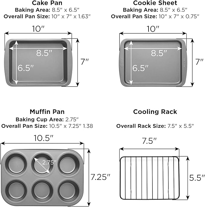 Ecolution Non-Stick Toaster Oven Bakeware Set 4-Piece, Carbon Steel, Easy to Clean and Perfect for Single Servings, Gray (Pack of 6)