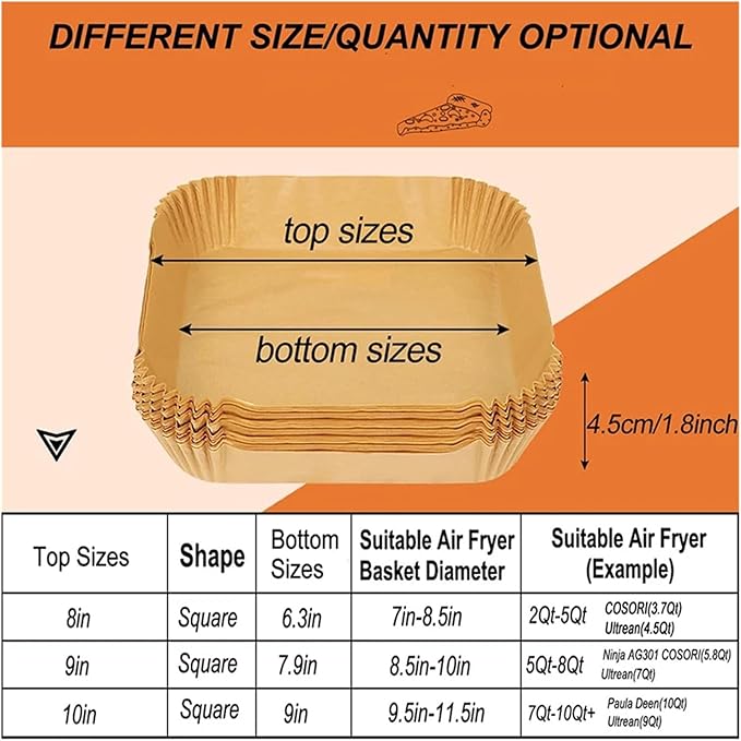 Large Air Fryer Disposable Paper Liners Nonstick 23cm Oven Airfryer Parchment Baking Paper ，Compatible For Ninja，Compatible For COSORI ，Grill Cooking Basket(23cm square,150 Pcs)