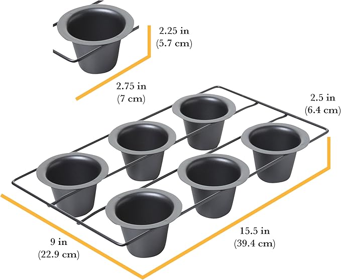 Chicago Metallic 6-Cup Popover Pan, Heavyweight Aluminized Steel with Nonstick Coating, Ideal for Yorkshire Pudding, Muffins, and Popovers