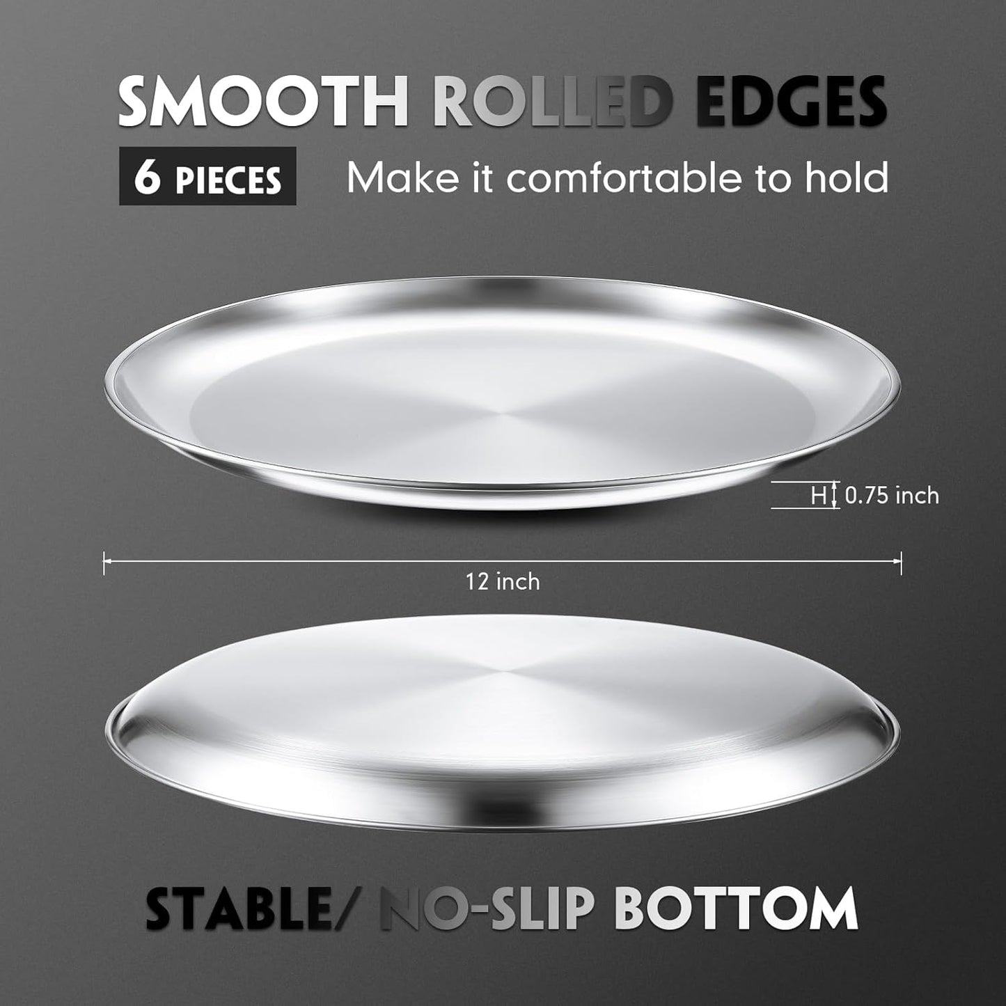 Thenshop 6 Pieces 10 Inch Pizza Pans Bulk Stainless Steel Sets Round Bakeware Pizza Trays for Oven Kitchen Baking Home Restaurant Safe Sturdy Reusable Easy Clean(Silver)
