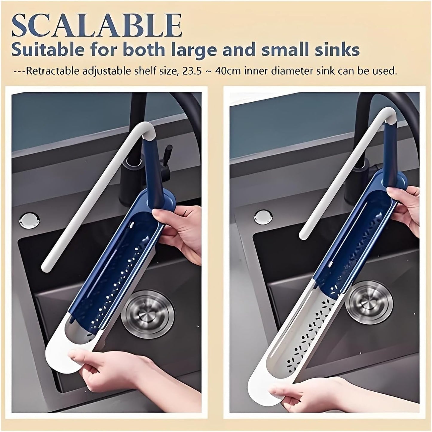 Onwddarefy Sink Storage Rack Telescopic, 2025 New Updated Telescopic Sink Storage Rack, Under Kitchen Sink Accessories Adjustable Length, Multipurpose Kitchen Sinks Organizer(Black)
