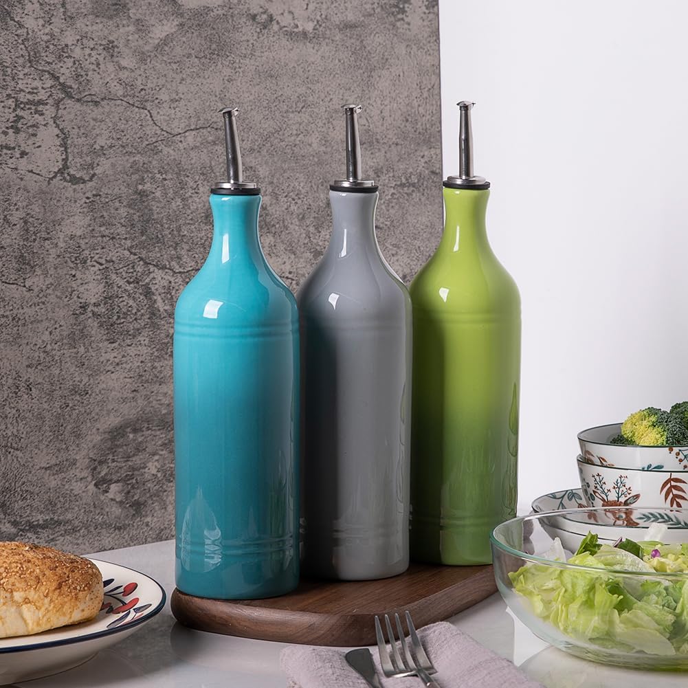 Sweejar Large Ceramic Olive Oil Dispenser Bottle, Opaque Oil Cruet Protects Oil to Reduce Oxidation, Storage Oil, Vinegar, Soy Sauce & Other Liquids, Pack of 1, 24 Fl Oz (Gradient Blue)