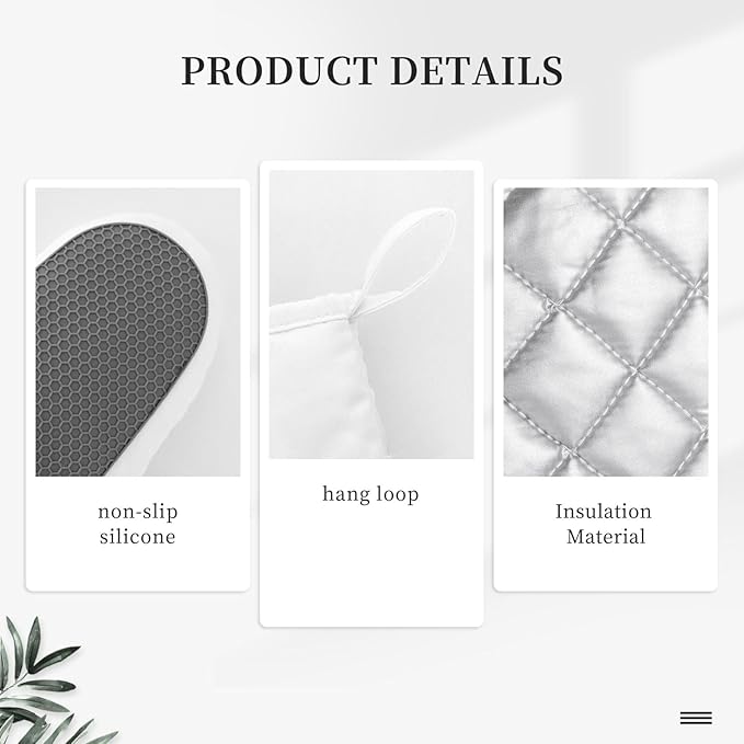Botanical Oven Mitts and Pot Holders Sets Silicone White Flowers Berries and Leaves Kitchen Oven Mitts Hot Pads Heat Resistant Potholders Kitchen Mitts Set for Baking BBQ Cooking