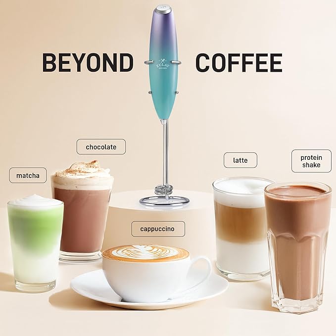 Zulay Kitchen Whisk Milk Frother with 4 Duracell Batteries - Powerful Handheld Foam Maker for Coffee, Lattes, Matcha, Hot Chocolate & Cappuccinos - Whip Creamy Froth in Seconds