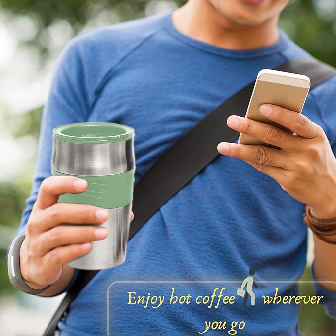 Mixpresso Green Personal Single Serve Coffee Maker with 14oz Travel Mug, Drip Small Coffee Maker with Auto Shut Off, Reusable Filter, Works with Ground Coffee Only – Not for K-Cup Pods