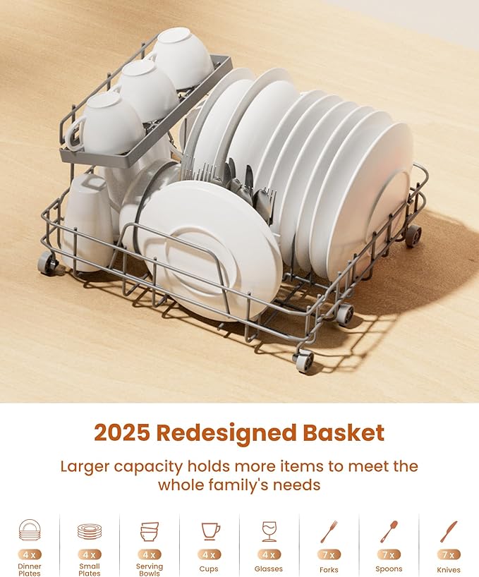 HAVA 2025 NEW Upgraded Countertop Dishwasher with Water Softener and Enhanced Energy Efficiency, Portable Dishwasher with 8 Wash Programs, Child Lock & Delayed Start Function, No Installation Needed