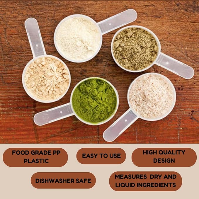 Plastic Measuring Scoop, 4 Tablespoon (63 cc | 63 mL) Long Handle Spoons for Powders, Granules, Coffee, Pet Food, Baking Supplies, Protein and Other Dry Goods, BPA Free (Set of 5)