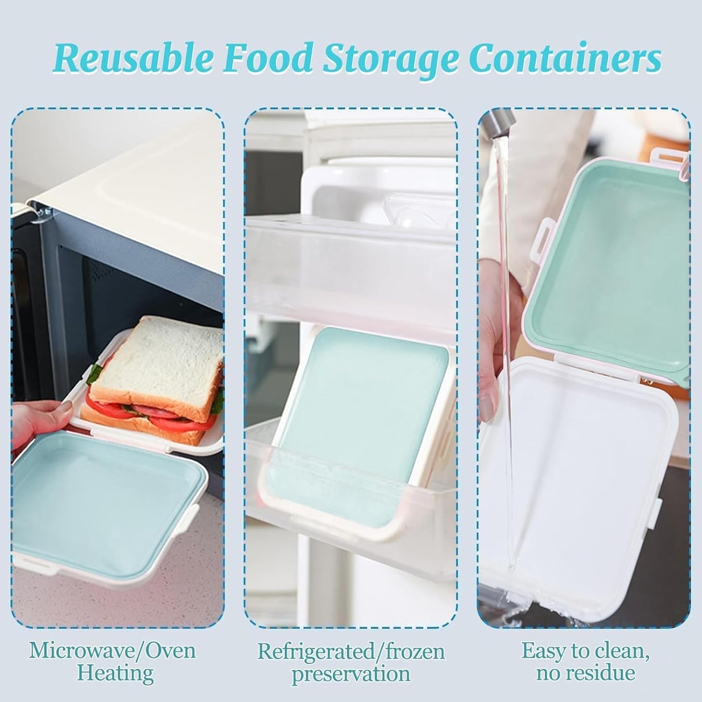 Sandwich Containers, Silicone Sandwich Storage with Snap-Off,Sandwich Box for Lunch,BPA Free,Leakproof, Reusable Plastic Sandwich Holder for Fruit,Salad,Snacks and Food Storage (Pink+Blue)