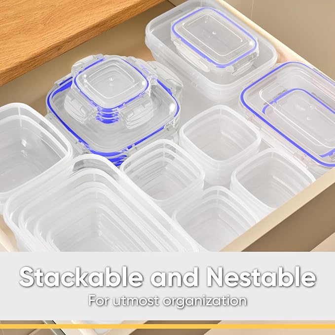 Superio Plastic Food Storage Containers with airtight Lid for Pantry, Fridge- BPA Free, Leakproof Sealed Container- Microwave, Dishwasher and Freezer Safe, Clear (20 Cup)