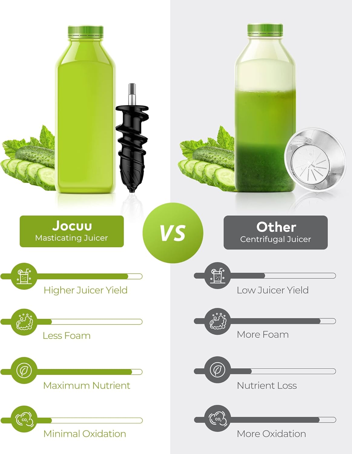 Jocuu Slow Masticating Juicer with 2-Speed Modes - Cold Press Juicer Machine - Quiet Motor & Reverse Function - Easy to Clean Juicer Extractor - Juice Recipes for Fruits & Vegetables (Light Pink)