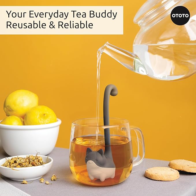 OTOTO Louie Cat Tea Infuser - Cats Loose Leaf Steeper & Diffuser, Tea Strainer Accessories, Cute Gifts for Cat Lovers, White Elephant Gifts, Cute Kitchen Accessories