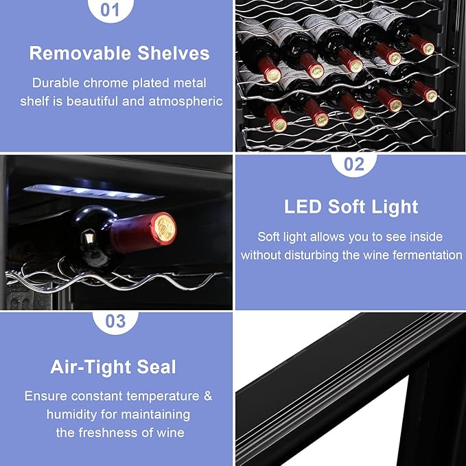 ROVSUN 34 Bottle Wine Cooler Refrigerator, Freestanding Compressor Wine Chiller, Beverage Wine Fridge with Digital Temperature Control & Double-layer Glass Door for Red White Wine, Champagne, Beer