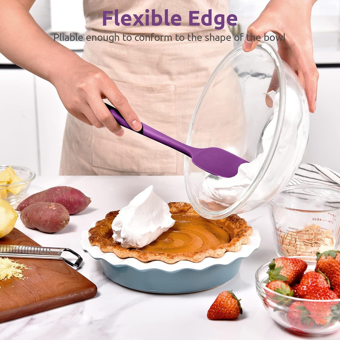Heat Resistant Silicone Spoon Spatula: U-Taste 600ºF High Heat Flexible 11.38in Silicon Mixing Stirring Cooking Scraping Baking Bowl Scraper Seamless Spreader for Nonstick Cookware (Purple)