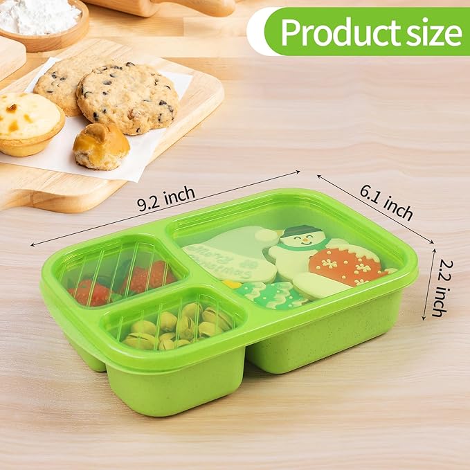 buluker 4 Pack Bento Lunch Box Set 3 Compartment Wheat Straw Meal Prep Food Storage Containers Plastic, Microwave and Dishwasher Safe（Jewel Brights）