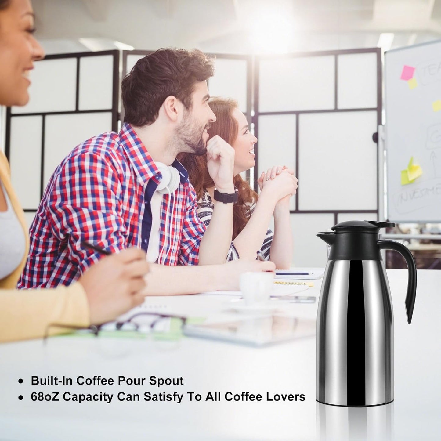 70 oz Thermal Coffee Carafe, Updated Insulated Stainless Steel Coffee Carafes for Keeping Hot Coffee & Water Hot Beverage-12Hours, Double Walled Vacuum Coffee Carafe(Gold)