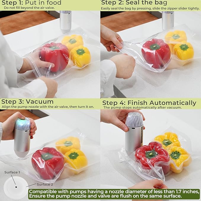 Auto Handheld Vacuum Sealer for Food - Compact Vacuum Sealer with 20 BPA-Free Reusable Air-Valve Bags, 8 Small, 8 Medium, 4 Extra-long), One-Touch Sealing Portable Sealer for Sous Vide&Freshness.